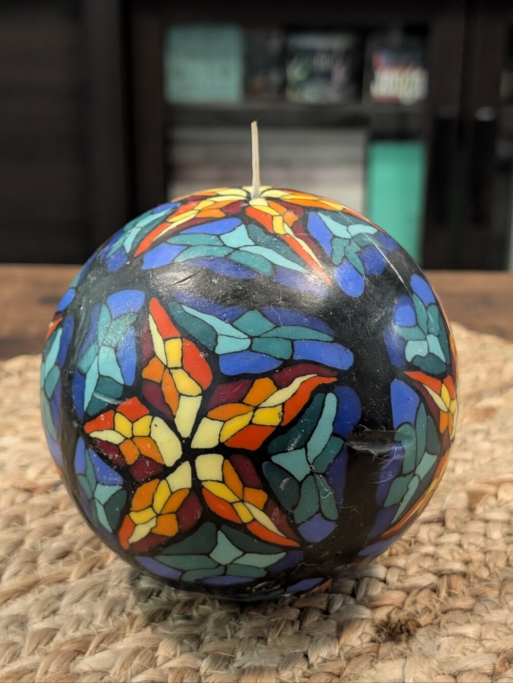 Mosaic Solid Round Wax Ball Candle Vintage Star Pattern '80S '90S Retro
